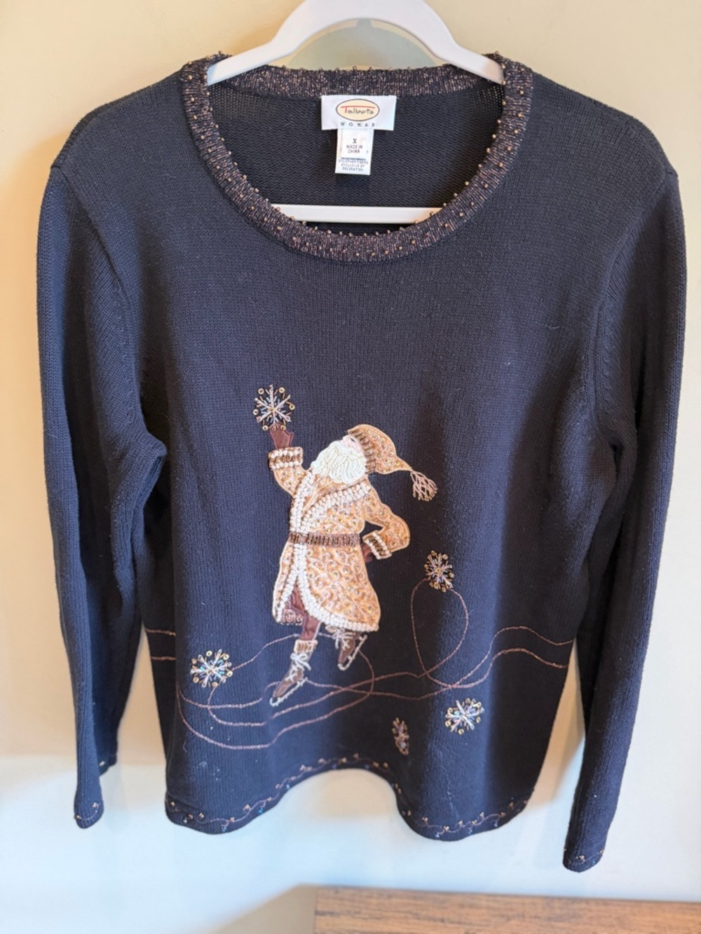 Vintage Talbots Christmas sweater Embroidered Santa Wool
